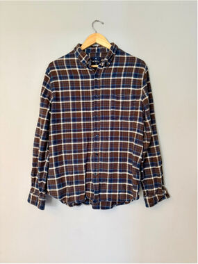 Ben Sherman Flannel Plaid Casual Button Down Shirt XL Brown Blue